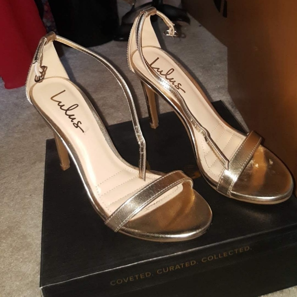 Lulus gold ankle strap heels